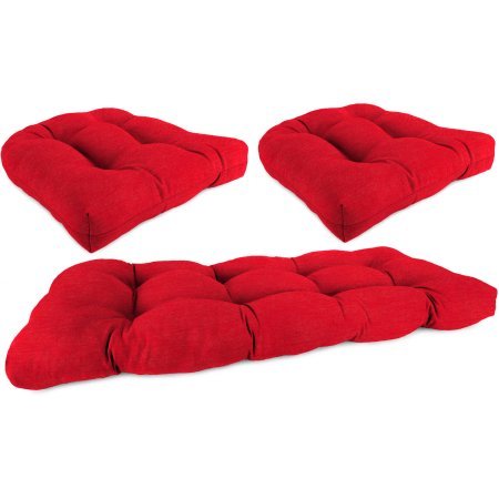 Jordan Manufacturing Outdoor Patio Tufted 3-Piece Wicker Cushion Set Melba Red