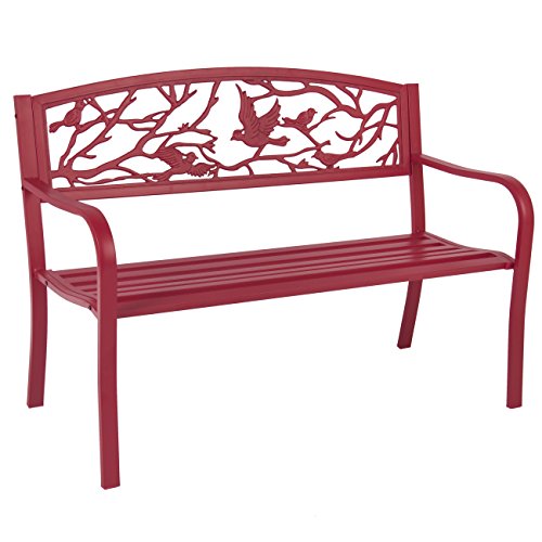 Best Choice Products Steel Patio Garden Park Bench Outdoor Living Patio Furniture Rose Red