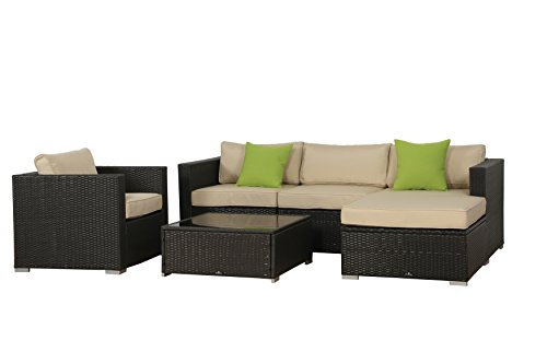 BroyerK 6 Pcs Beige Outdoor Rattan Set Sofa Wicker Sectional Garden Patio Furniture