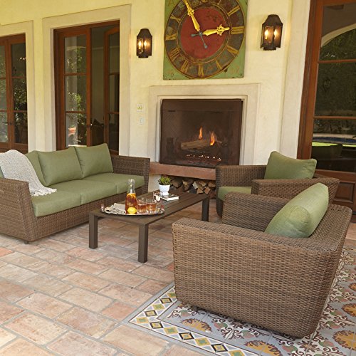 Greta 4 Piece Outdoor Garden Furniture Set  Patio Wicker Cushioned LoveSeat and Lounge Chairs with Cushions alu frame green cushions
