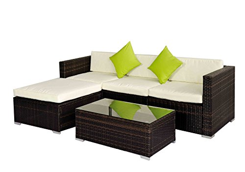 Outdoor Rattan Set 5 Pcs Sofa Wicker Sectional Garden Patio Furniture Broyerk