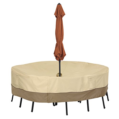 Classic Accessories Veranda Round Patio Table Chair Set Cover With Umbrella Hole - Durable and Water Resistant Patio Set Cover Medium 55-461-031501-00