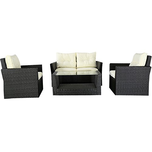 Goplus&reg 4pc Patio Lawn Cushioned Seat Rattan Sofa Furniture Set  Black Wicker