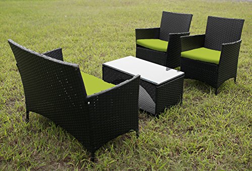 Merax 4 PCS Cushioned Outdoor PE Wicker Patio Set Garden Lawn Rattan Sofa Furniture Conversation Set Green