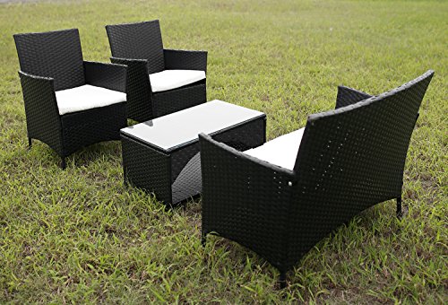 MeraxÂ 4 Piece Outdoor Patio PE Rattan Wicker Garden Lawn Sofa Seat Patio Rattan Furniture Sets