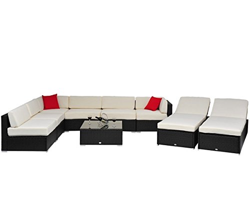 Outsunny 9pc Outdoor Patio Rattan Wicker Sofa Sectionalamp Chaise Lounge Furniture Set - Coffee And Cream