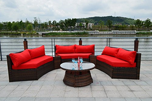 Sunbrella Curved Wicker Rattan Patio Furniture Set w Coffee Table 6 Colors