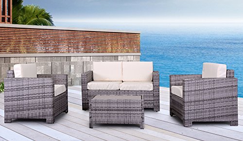 The Eden Rock Collection - 4 Pc Outdoor Rattan Wicker Sofa Sectional Patio Furniture Set Choice Of Setamp Cushion