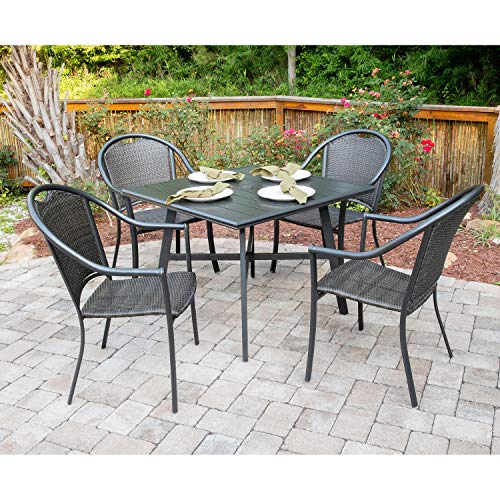 Hanover BAMDN5PCS Bambray 5-Piece Grade All-Weather Patio Set with 4 Woven Dining Chairs Commercial Outdoor Furniture Brown