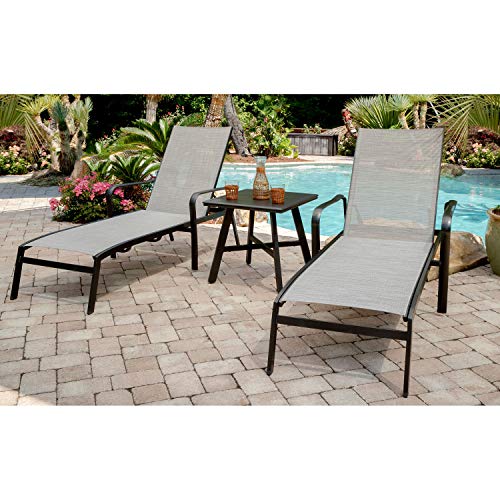 Hanover FOXCHS3PC-GRY Foxhill 3-Piece All-Weather Grade Aluminum Chaise Lounge Chair Set Commercial Outdoor Furniture GrayGunmetal