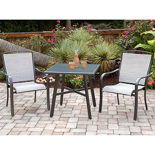 Hanover FOXDN3PCS-GRY Foxhill 3-Piece Grade Bistro Set Commercial Outdoor Furniture GrayGunmetal