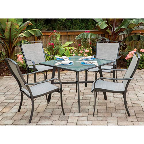Hanover FOXDN5PCG-GRY Foxhill 5-Piece Grade Patio Set with 4 Sling Dining Chairs Commercial Outdoor Furniture GrayGunmetal