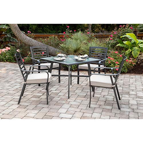 Hanover PEMDN5PCG-ASH Pemberton 5-Piece Grade Patio Set Commercial Outdoor Furniture Cast AshGunmetal