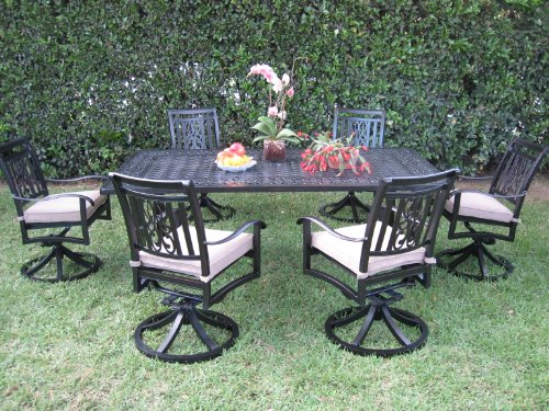 CBM Heaven Collection Outdoor Cast Aluminum Patio Furniture Dining Set with 6 Swivel Chairs Cbm1290