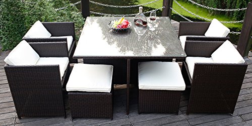 Merax 9 PCS Patio Furniture Dining set Garden Outdoor patio furniture sets PE Wicker Rattan Patio Set Brown