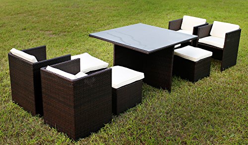 Merax 9-Piece Outdoor PE Rattan Wicker Patio Dining Table Set Garden Outdoor Patio Furniture Set