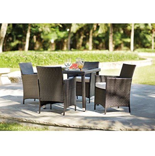 Patio Furniture 5 Piece Outdoor Black Wicker Dining Set with Cushions