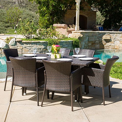 Patio Furniture Dining SetOutdoor Dining SetsAnaya Outdoor 7-Piece Brown WickerContemporary ModernDining Set