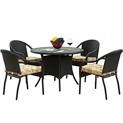 Radeway 5 Piece Outdoor Patio Furniture Dining Table Set With Cushion and Umbrella Hole