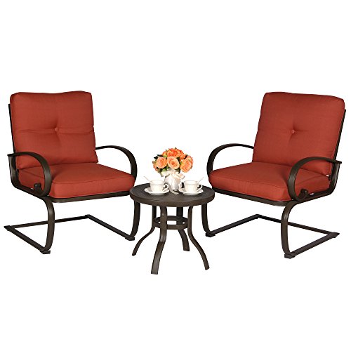 Cloud Mountain 3pc Outdoor Bistro Furniture Patio Set Iron Frame Round Table 2 Chairs Garden Set With Cushioned