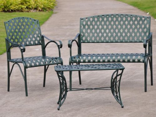 Diamond 3 Piece Iron Loveseat Set - Loveseat Coffee Table And 1 Chair - Patio Furniture