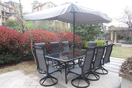 10pc Cast Aluminum Patio Set With Umbrella - Black