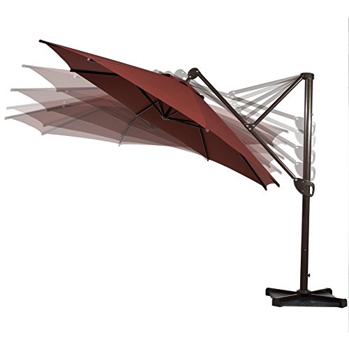 Abba Patio 11-feet Octagon Offset Cantilever Patio Umbrella With Vertical Tilt And Cross Base Dark Red