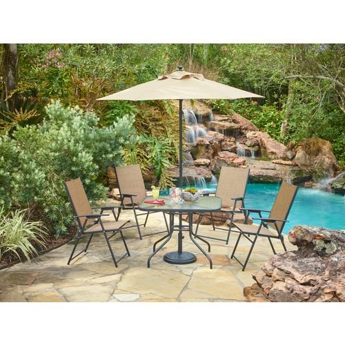 Outdoor 6-piece Folding Patio Dining Furniture Set With Umbrella Seats 4