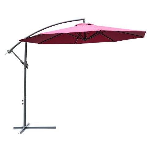 Outsunny 10&rsquo Steel Hanging Offset Patio Umbrella With Stand - Wine Red