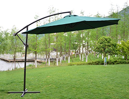 Patiopost 10-feet Offset Hanging Patio Umbrella With Uv Resistant Protect Cover Dark Green