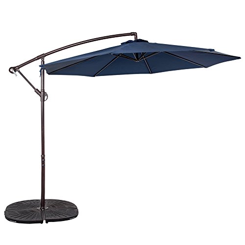 Sundale Outdoor 10 Feet Aluminum Offset Patio Umbrella With Crank 8 Steel Ribs navy Blue