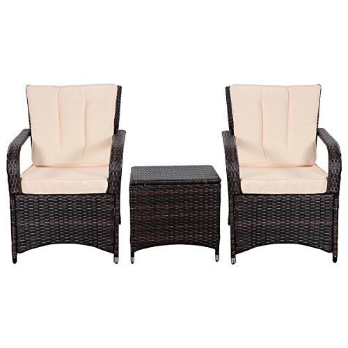 Tangkula 3 PCS Outdoor Patio Sofa Sets Rattan Furniture Two Arm Chairs and Ende Table