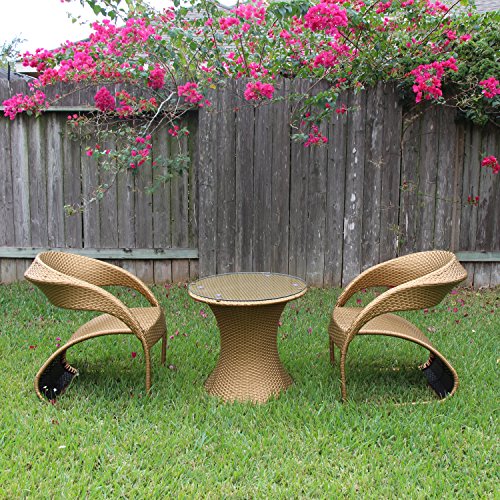 YONGCUN Outdoor Furniture Set Patio Resin Rattan and Steel One TableTwo Chair