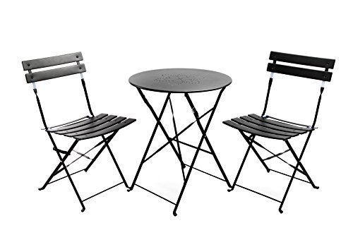 Finnhomy 3 Piece Outdoor Patio Furniture Sets Outdoor Bistro Sets Steel Folding Table and Chair Set wSafe Lock for Indoors and Outdoors Bistro Table Chair SetsBackyardBistroPatioLawn Black