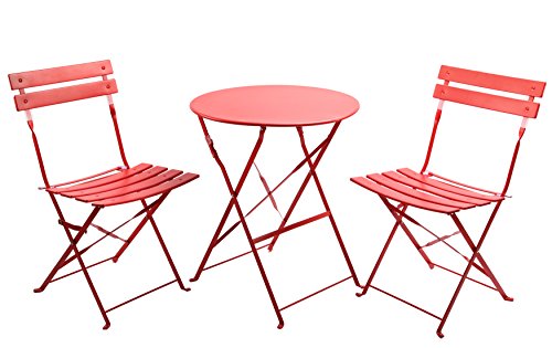 Finnhomy 3 Piece Outdoor Patio Furniture Sets Outdoor Bistro Sets Steel Folding Table and Chair Set wSafe Lock for Indoors and Outdoors Bistro Table Chair SetsBackyardBistroPatioLawn Red