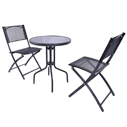 Giantex 3 Pcs Bistro Set Garden Backyard Table Folding Chairs Outdoor Patio Furniture