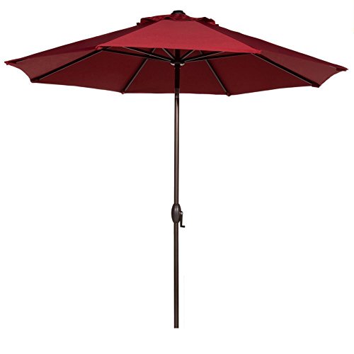 Abba Patio 9 Feet Patio Umbrella Market Outdoor Table Umbrella With Auto Tilt And Crank, 8 Ribs, Red