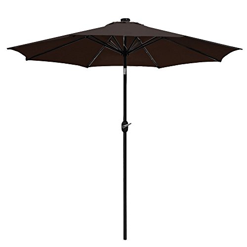 Odaof Deluxe Tilting Solar Powered Lighted Aluminum Patio Table Umbrella 100 PolyesterTan