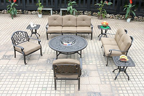 8 Piece Deep Seating Group Elisabeth Patio Conversation Set Cast Aluminum Outdoor Furniture