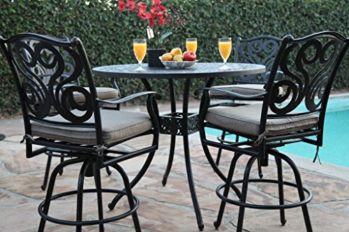 CBM Outdoor Patio Furniture 5 Piece Aluminum 48 Bar Table Set with 4 Swivel Bar Stool cbm1290