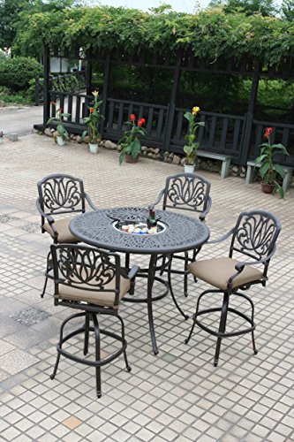 Cast Aluminum Outdoor Furniture Elisabeth 5pc Patio Bar Set with 52 Ice Bucket Insert Table - Desert Bronze