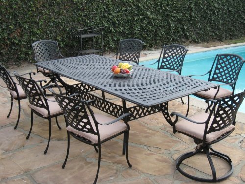Cast Aluminum Outdoor Patio Furniture 9 Piece Extension Dining Table Set With 2 Swivel Rockers Kl09klss260112t
