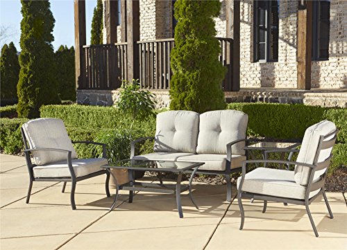 Cosco Outdoor 5 Piece Serene Ridge Aluminum Patio Furniture Conversation Set With Cushions And Coffee Table Dark