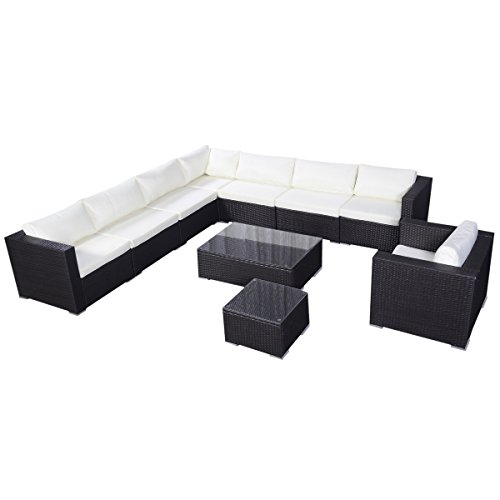 Giantex 10pc Outdoor Patio Furniture Set Pe Wicker Rattan Sofa Aluminum Frame Brown
