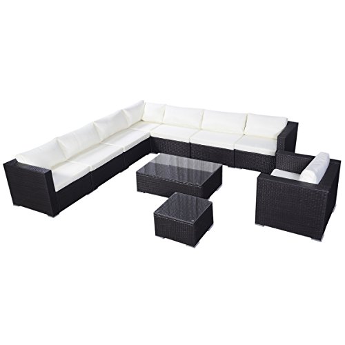 Giantex 10pc Outdoor Patio Furniture Set Pe Wicker Rattan Sofa Aluminum Frame Brown