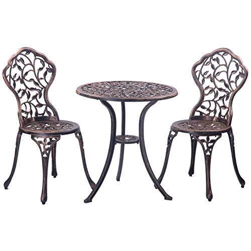 Merax 3-piece Outdoor Bistro Patio Set Cast Aluminum Furniture Set Table And Chairs Antique Copper