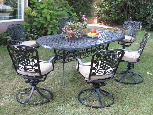 Outdoor Cast Aluminum Patio Furniture 7 Piece Dining Set F With 6 Swivel Chairs Cbm1290