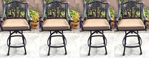 Patio Bar Stools Set of 4 Swivel Palm Tree Cast Aluminum Outdoor Furniture - Desert Bronze