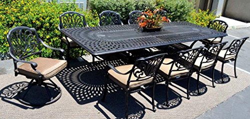 Patio Furniture Dining 11pc Elisabeth Set Outdoor Cast Aluminum Extension Rectangle 48 X 132 Table