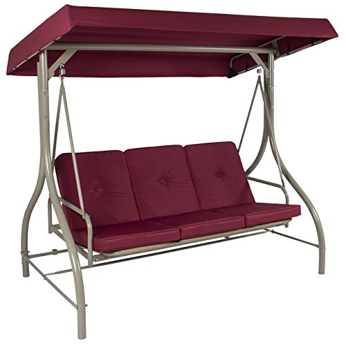 Best Choice Products Converting Outdoor Swing Canopy Hammock Seats 3 Patio Deck Furniture Burgundy